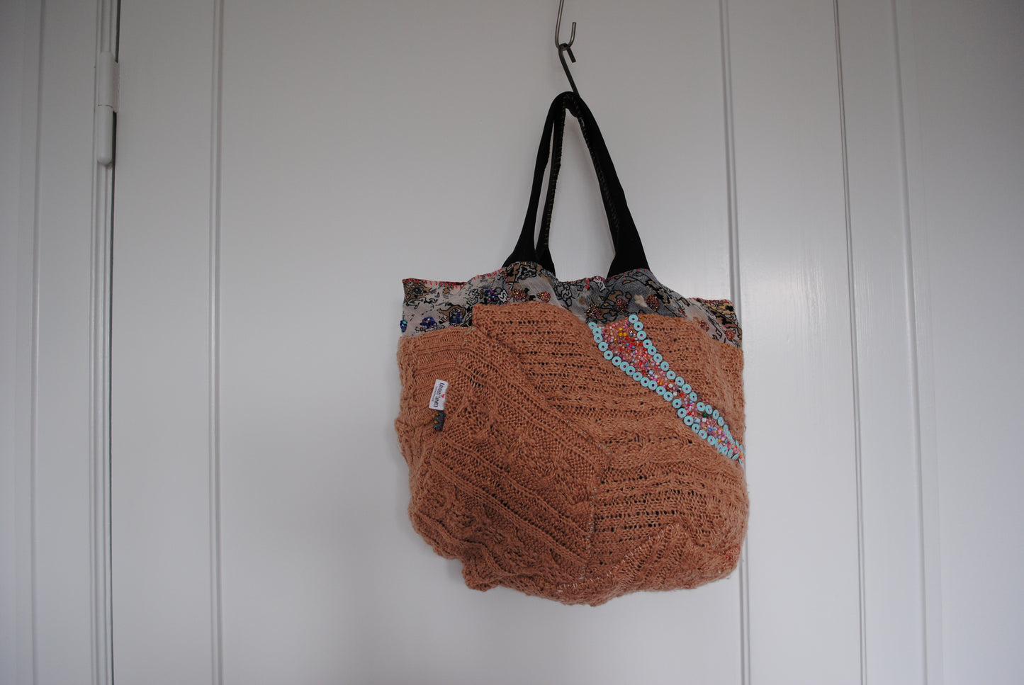 Taske håndsyet taske stof ægte læder håndtag slow fashion håndlavet 1665 