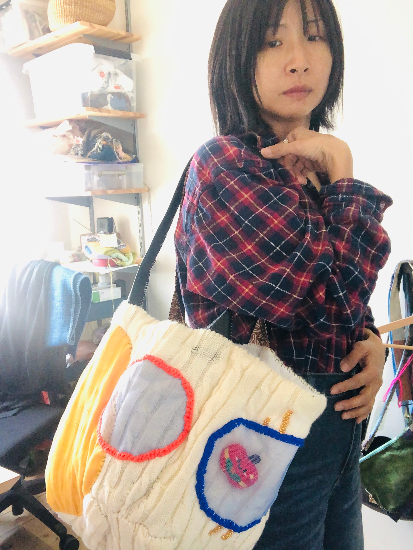 Bag 手縫いのバッグ 布製　トートバッグ　スローファッション　ハンドメイド　2439