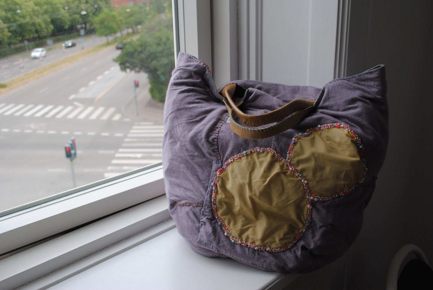 Bag hand sewn bag fabric genuine leather handle slow fashion handmade 1790
