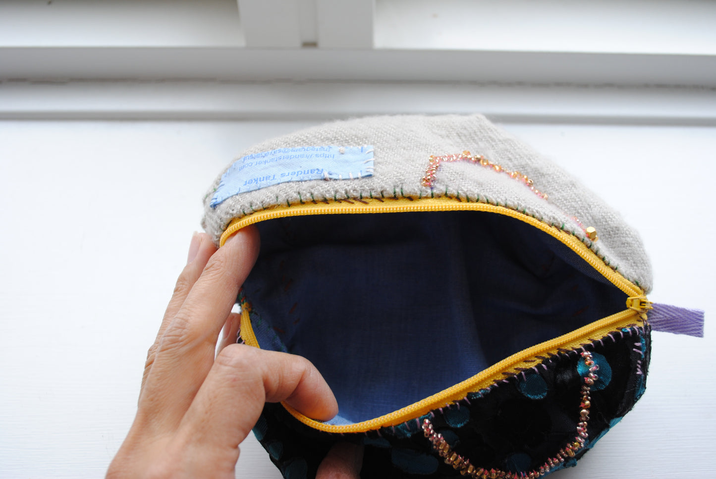 Pouch hand sewn cloth handmade bead embroidery 1792