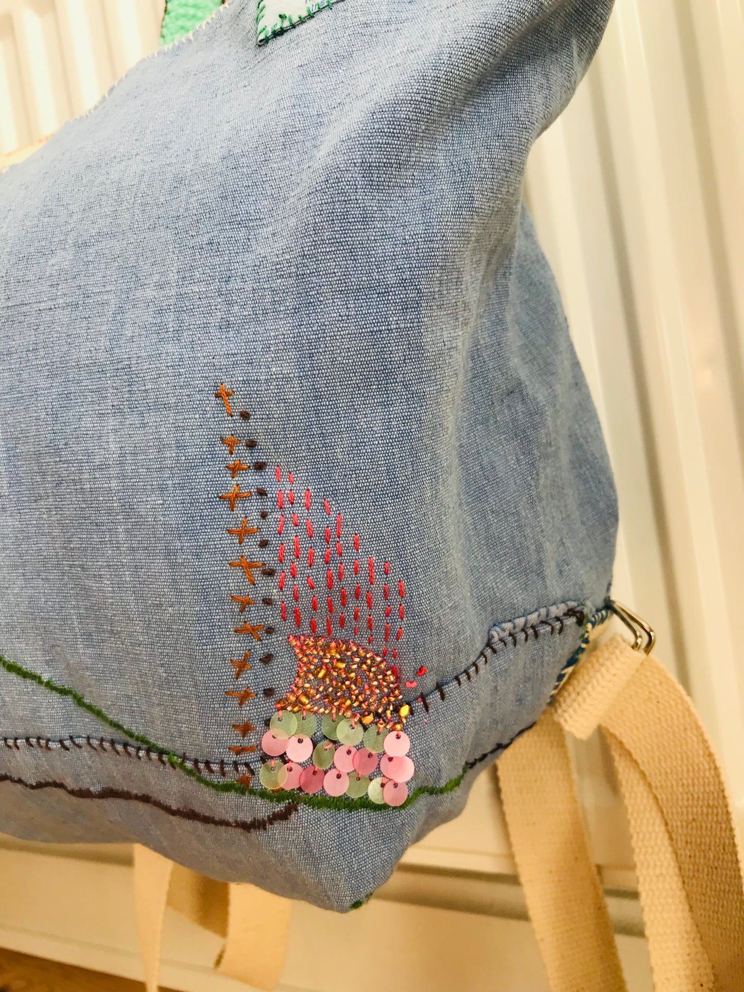 Rucksack Beaded Embroidered Hand Sewn Fabric Canvas 1586