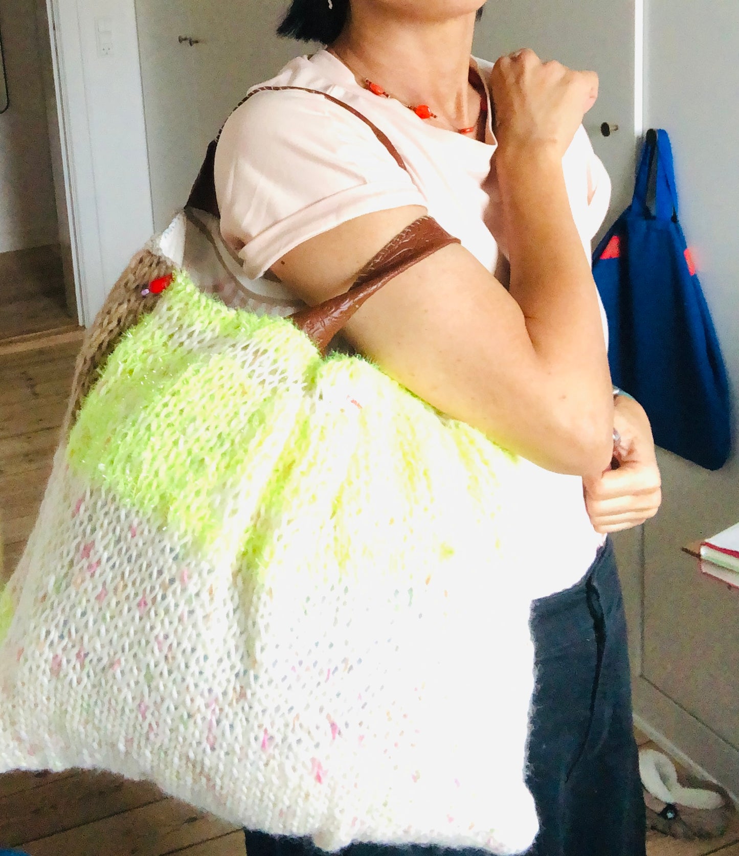Bag 手縫いのバッグ 布製　編み物　トートバッグ　スローファッション　ハンドメイド　2527