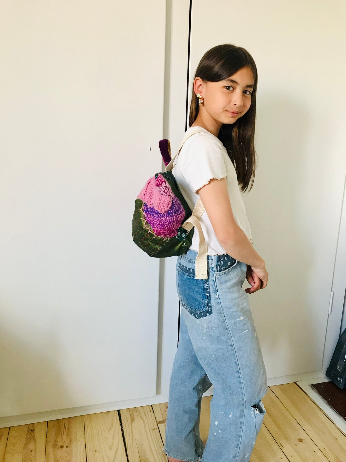 Rucksack Beaded Embroidered Hand Sewn Fabric Canvas 1586