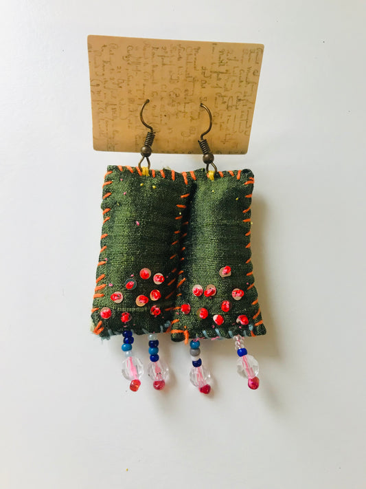 accessories hand sewn earrings maybe asymmetrical earrings beads fabric slow fashion handmade 1834