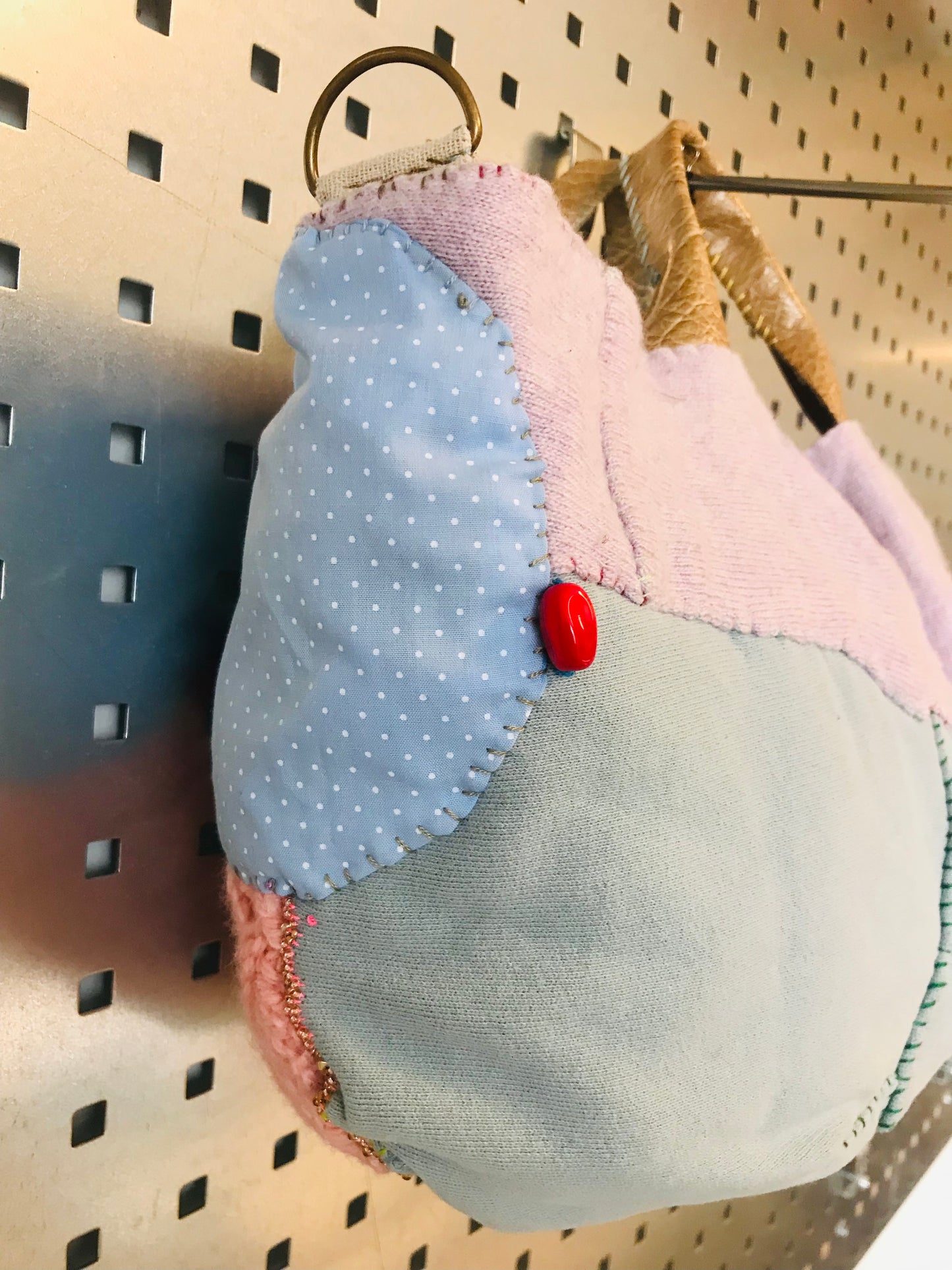 Bag   手縫いのバッグ　  布製　本革持ち手　スローファッション　ハンドメイド　1804