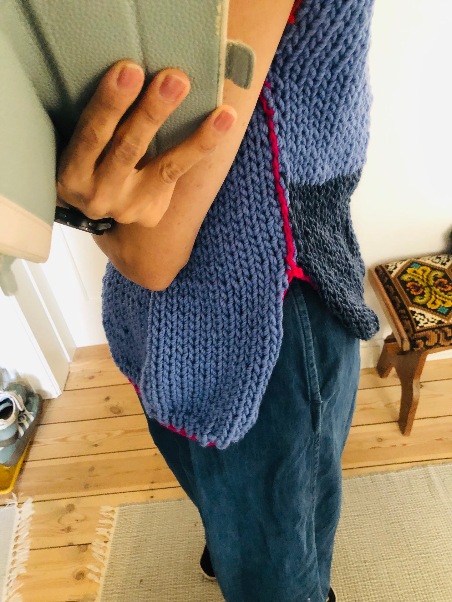 Sweater, hand-knitted, slow fashion, fancy yarn, one of a kind, short-sleeved, 2510