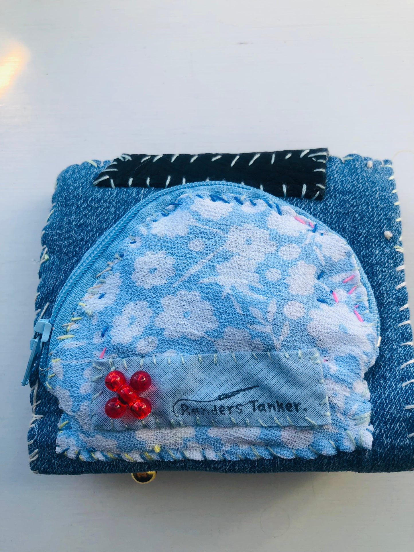 Wallet, fabric wallet, handmade, hand-stitched, embroidered, patchwork, bifold, 2443
