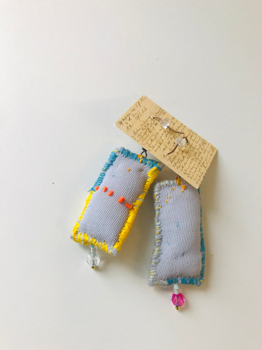 accessories hand sewn earrings maybe asymmetric earrings beads fabric slow fashion handmade 1821