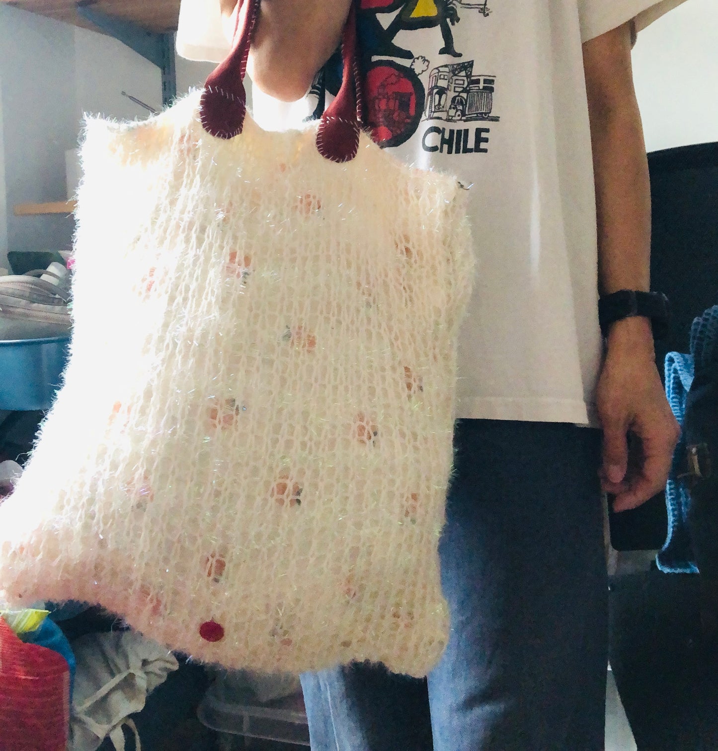 Bag 手縫いのバッグ 布製　編み物　トートバッグ　スローファッション　ハンドメイド　2470