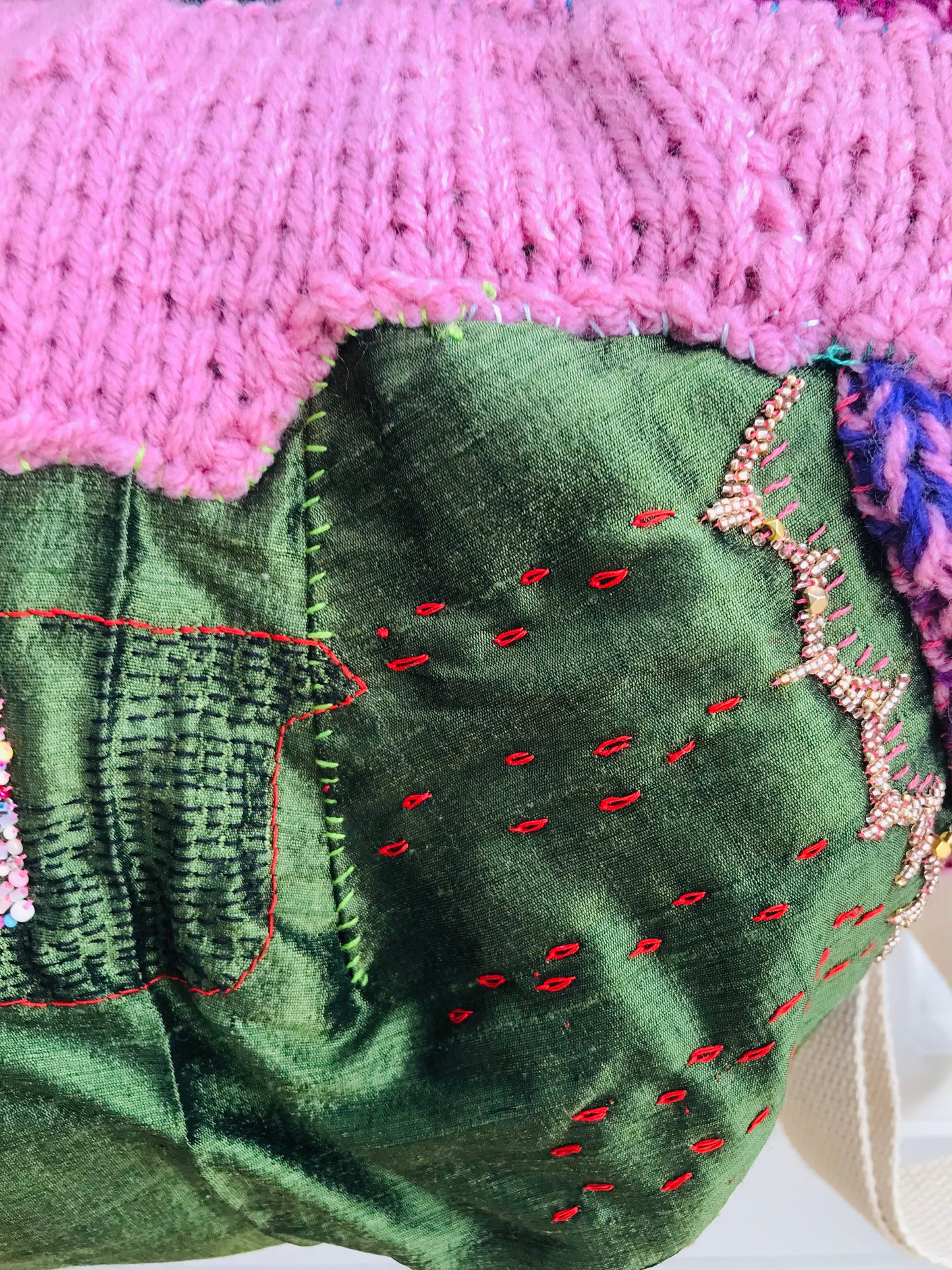 Rucksack Beaded Embroidered Hand Sewn Fabric Canvas 1586