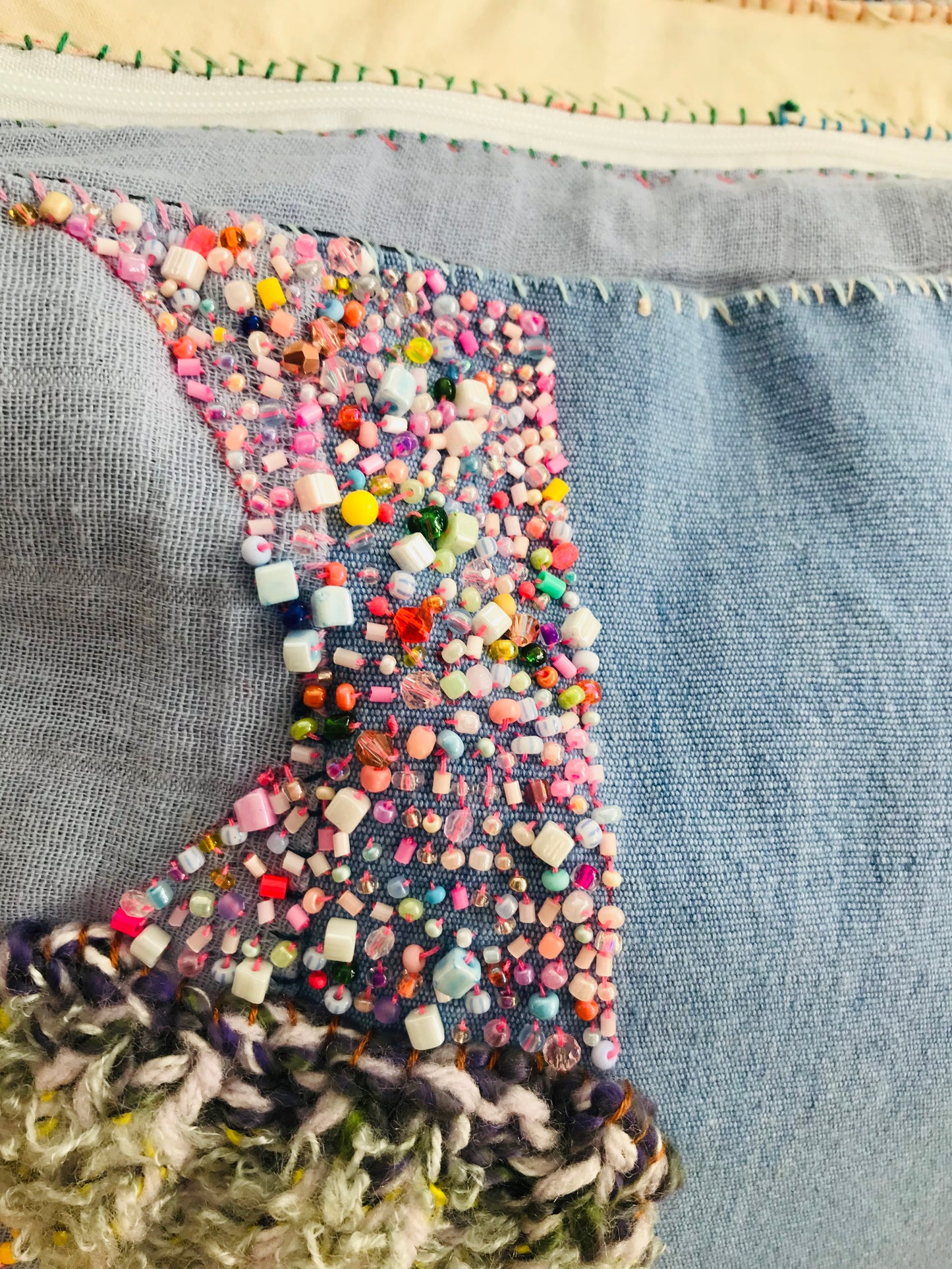 Rucksack Beaded Embroidered Hand Sewn Fabric Canvas 1586