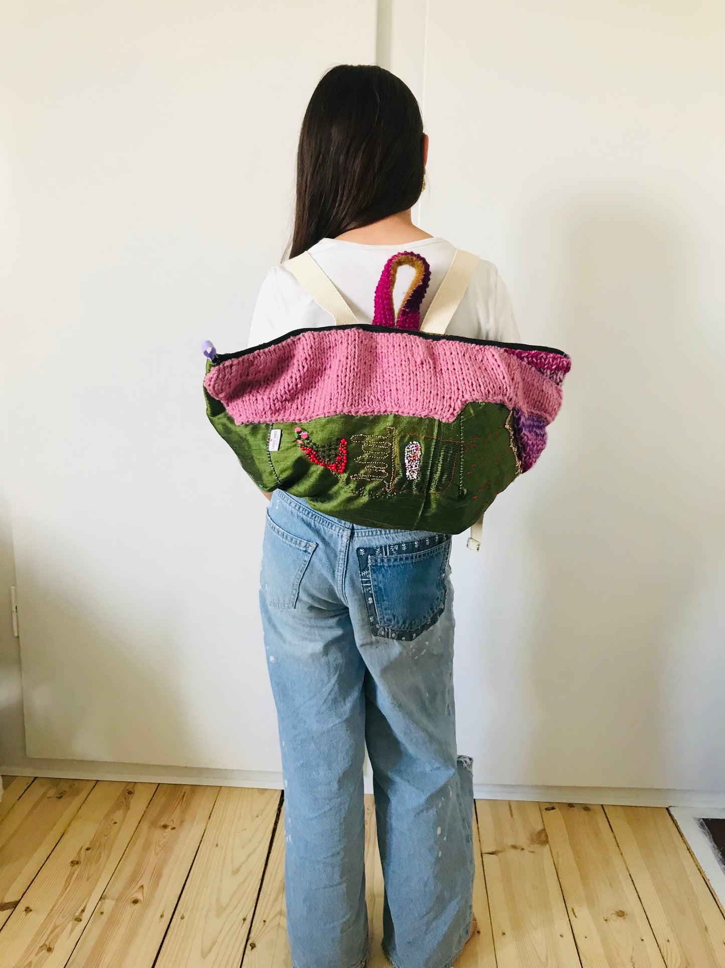 Rucksack Beaded Embroidered Hand Sewn Fabric Canvas 1586