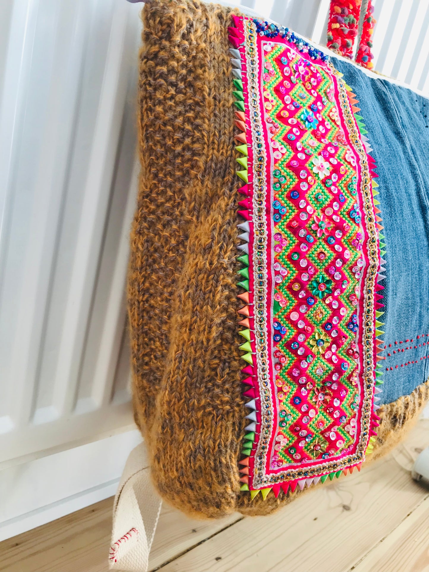 Rucksack Beaded Embroidered Hand Sewn Fabric Canvas 1586