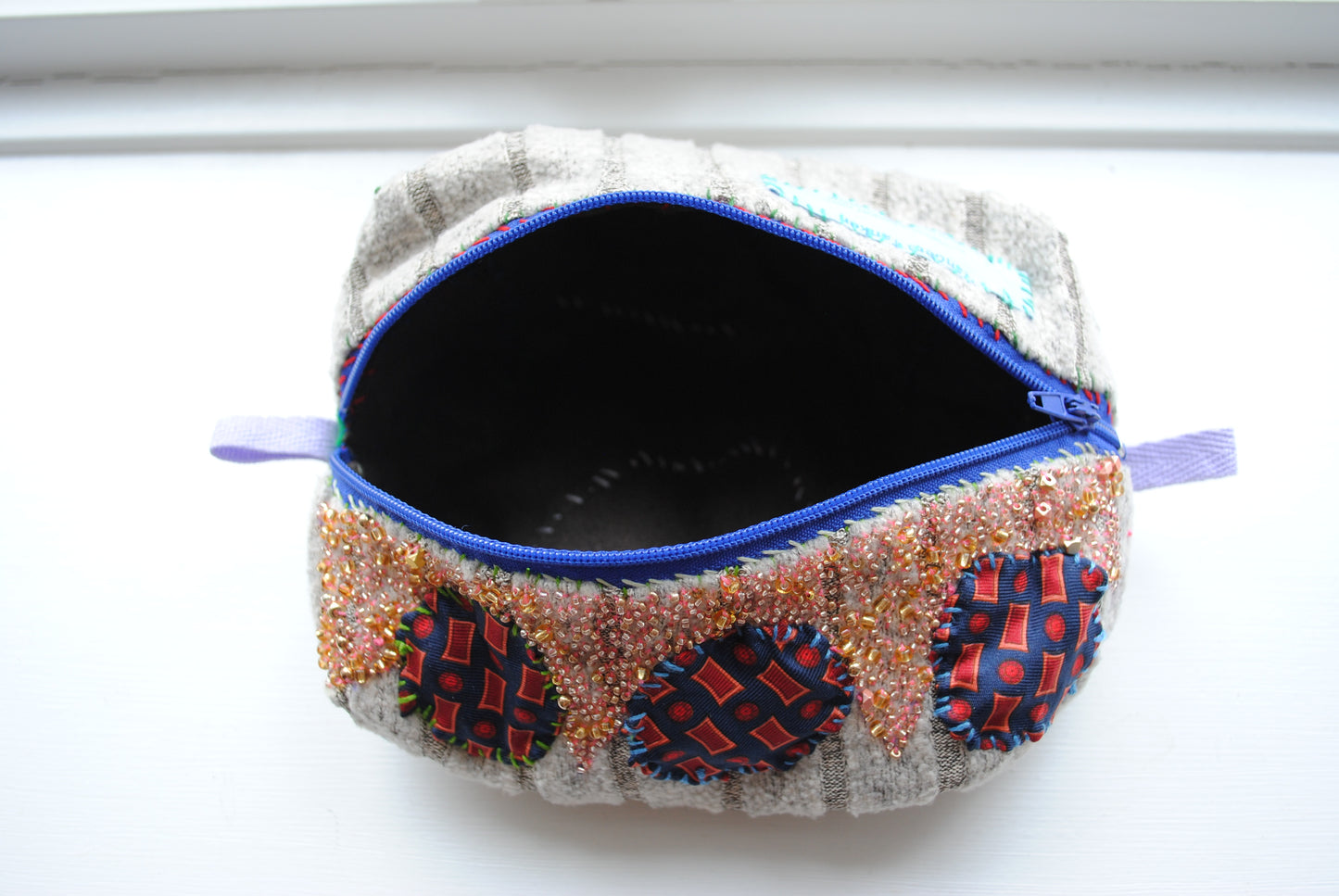 Pouch hand sewn fabric handmade bead embroidery 1783