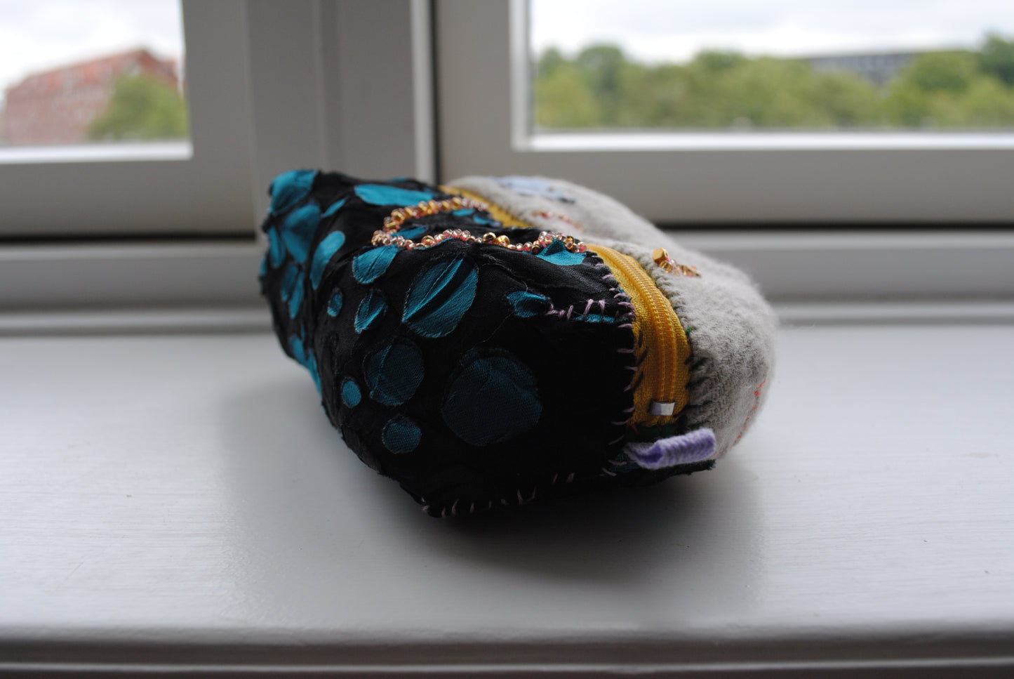 Pouch hand sewn cloth handmade bead embroidery 1792