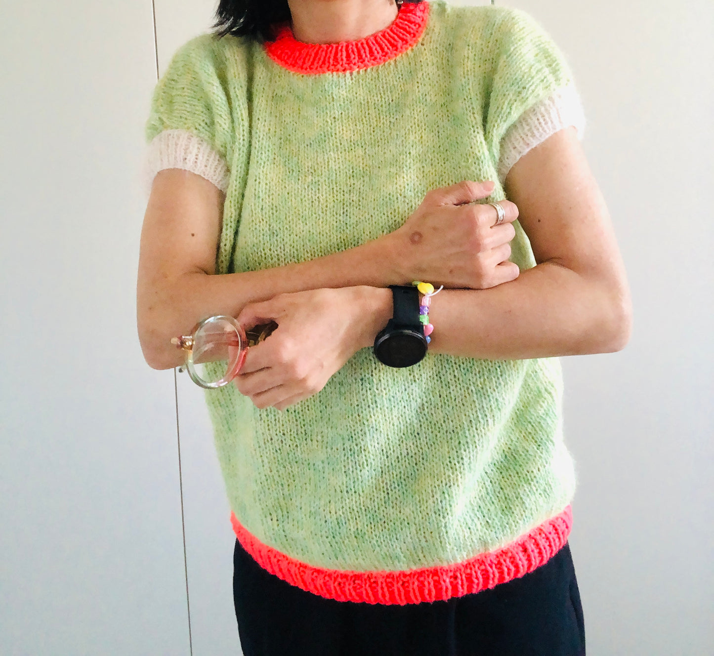 Vest, Sweater, Knitting, Yarn, Wool, Mohair, Slow Fashion, Fancy Yarn, Short Sleeve, One-of-a-kind, 2421