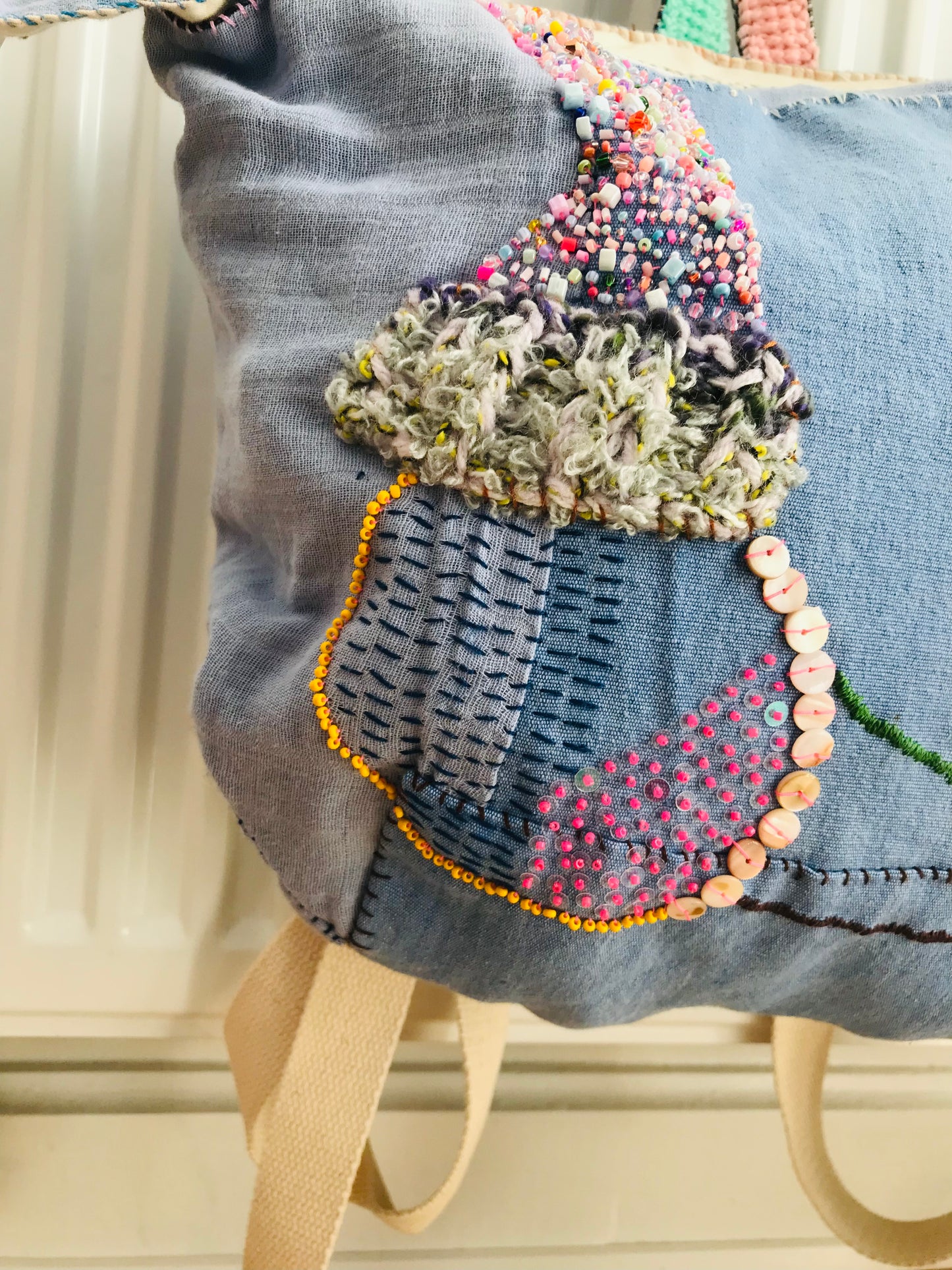 Rucksack Beaded Embroidered Hand Sewn Fabric Canvas 1586