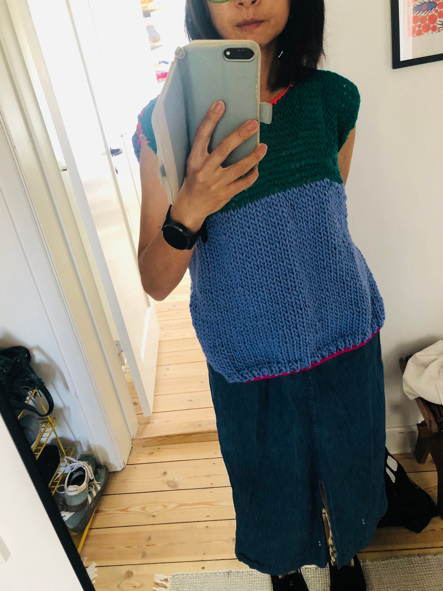 Sweater, hand-knitted, slow fashion, fancy yarn, one of a kind, short-sleeved, 2510