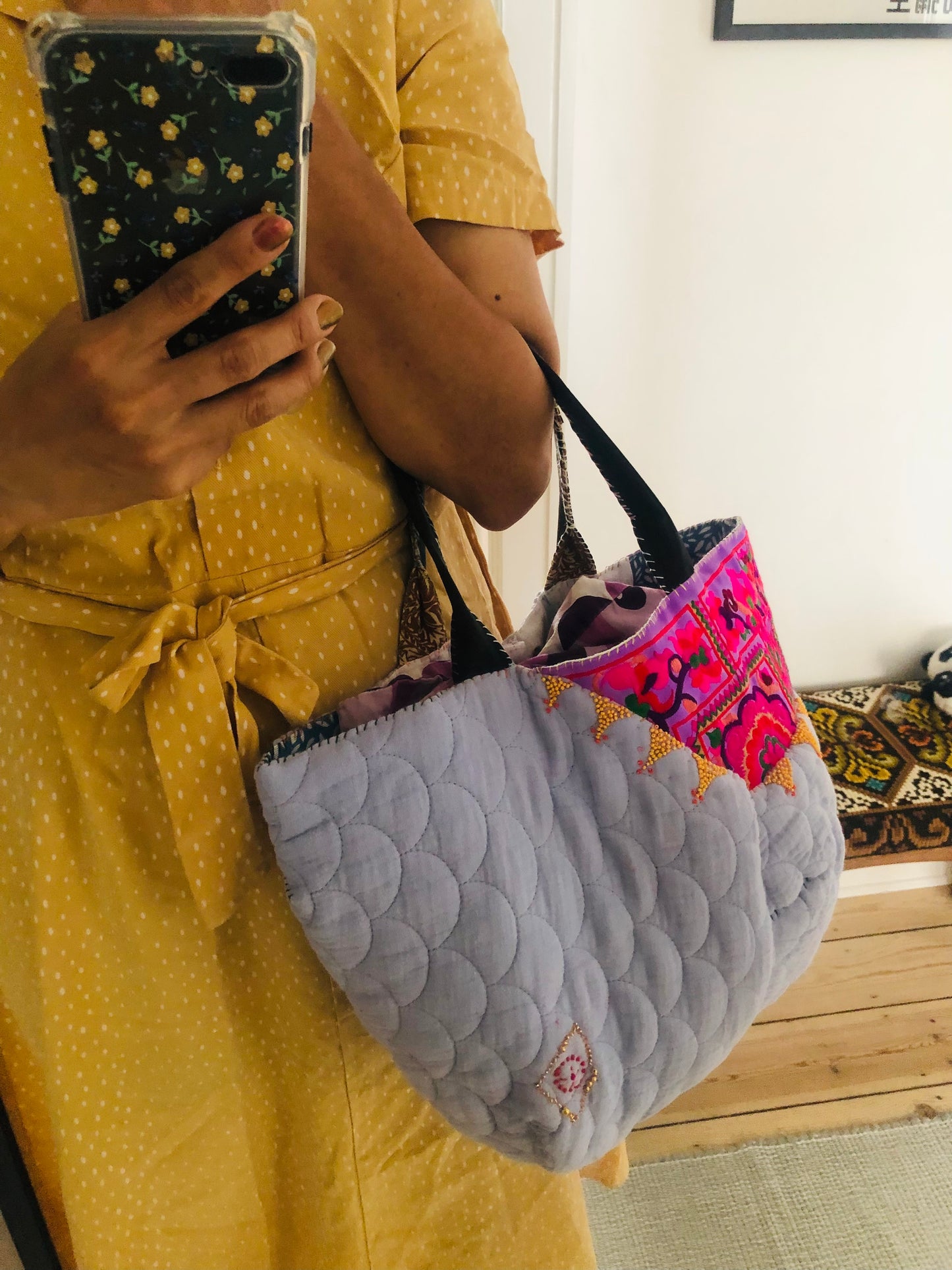 Bag Hand-stitched bag, fabric tote bag, slow fashion, handmade, 2473
