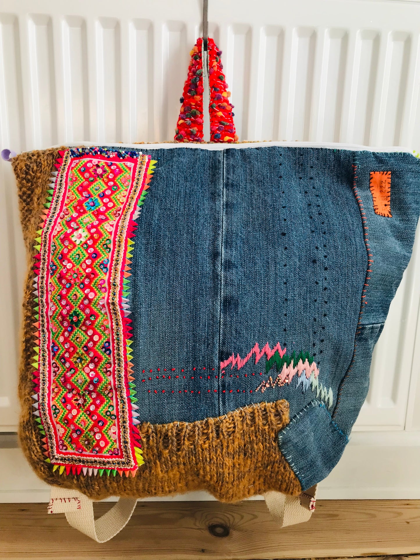 Rucksack Beaded Embroidered Hand Sewn Fabric Canvas 1586