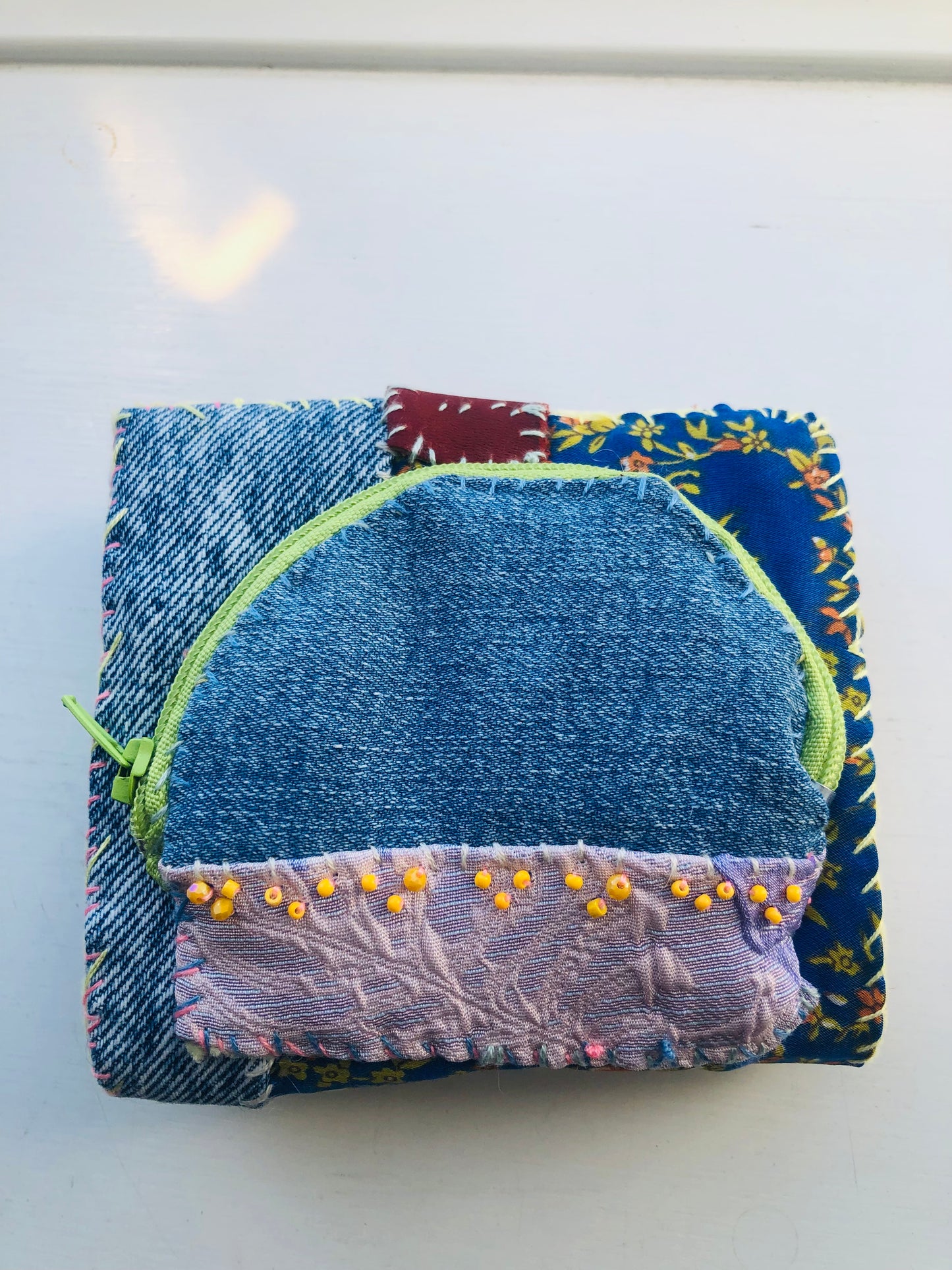 Wallet, fabric wallet, handmade, hand-sewn, embroidered, patchwork, bifold, 2442