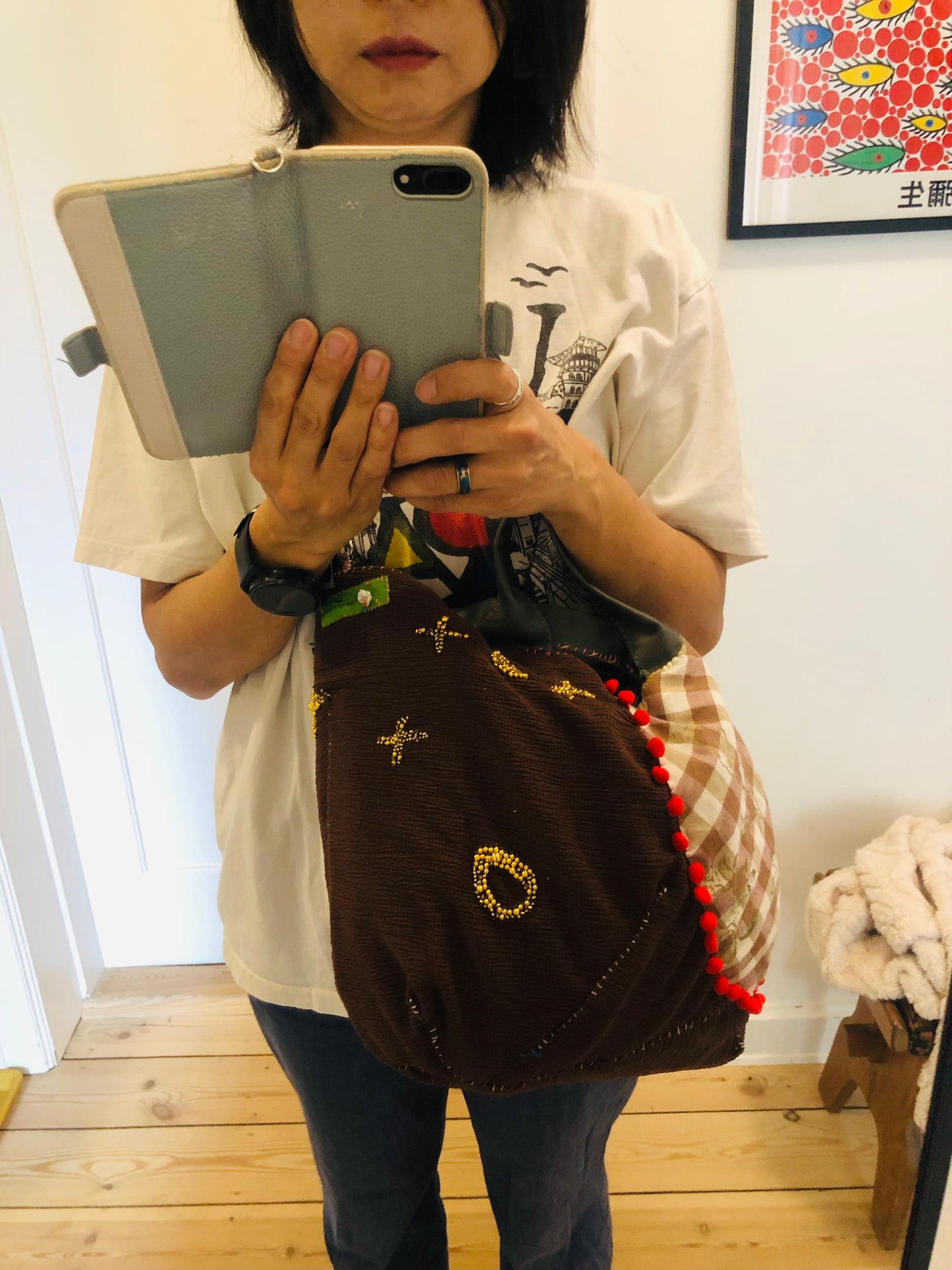 Bag 手縫いのバッグ 布製　トートバッグ　スローファッション　ハンドメイド　2448