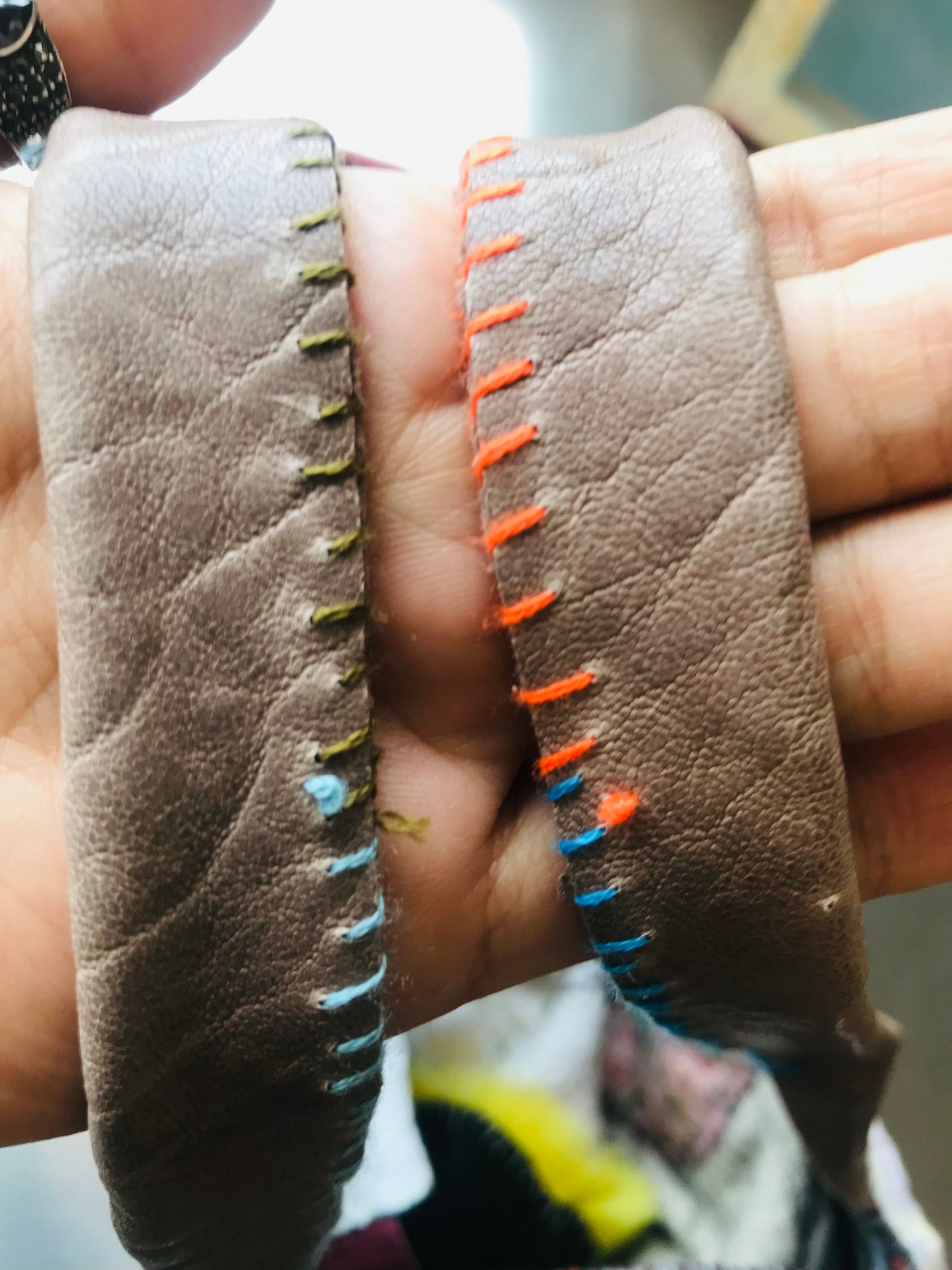 Bag   手縫いのバッグ　  布製　本革持ち手　スローファッション　ハンドメイド　1802