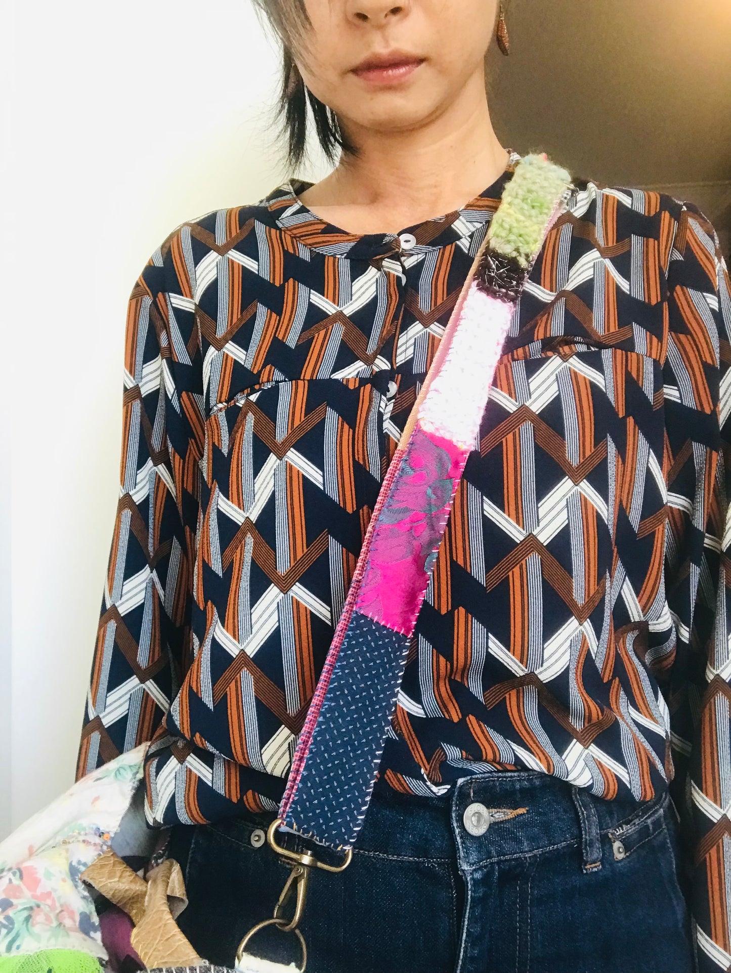 strap  手編みのストラップ　　ウール　布製　毛糸　肩掛けストラップ　スローファッション　ハンドメイド　1901