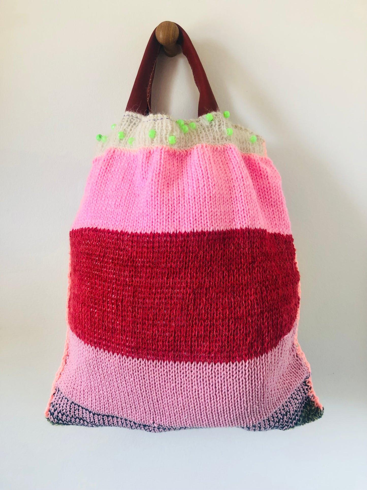 Bag - Hand-sewn fabric bag, knitted tote bag, slow fashion, handmade - 2440