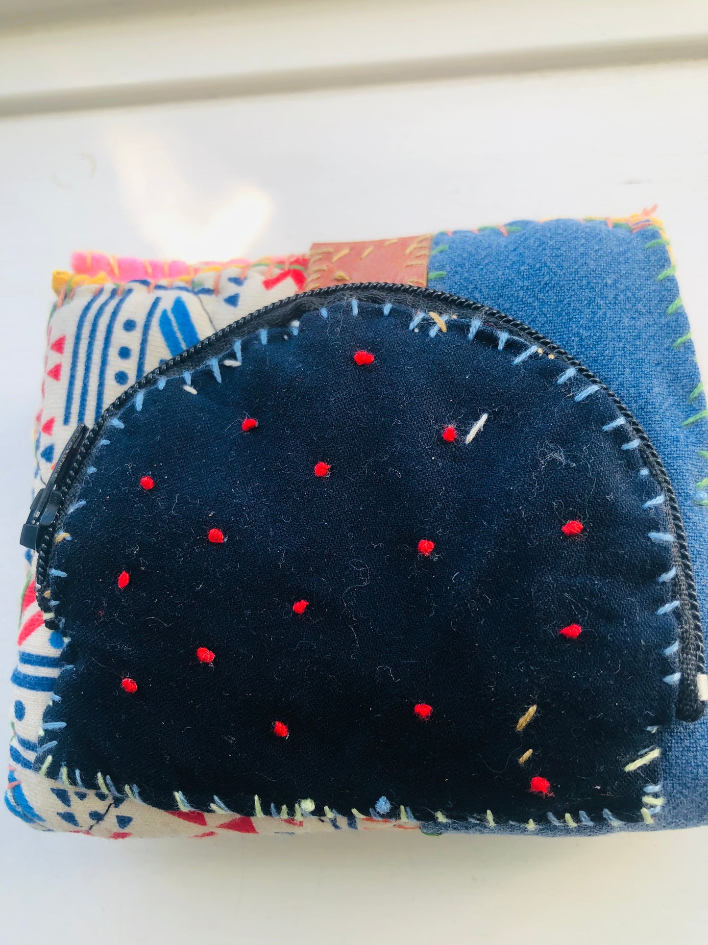 Wallet, fabric wallet, handmade, hand-sewn, embroidered, patchwork, bifold, 2441