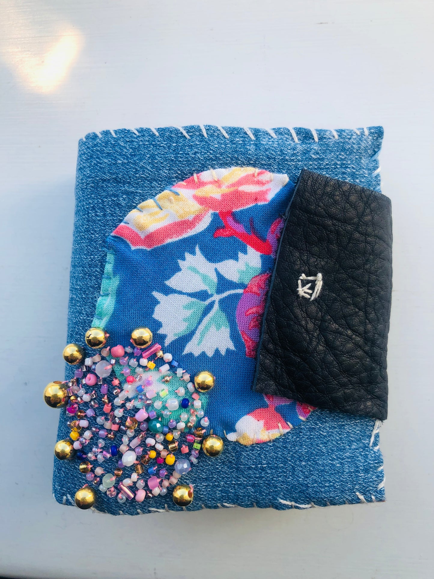 Wallet, fabric wallet, handmade, hand-stitched, embroidered, patchwork, bifold, 2443