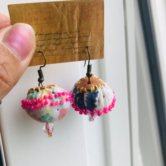 accessories hand sewn earrings possibly asymmetric earrings beads fabric slow fashion handmade 1838