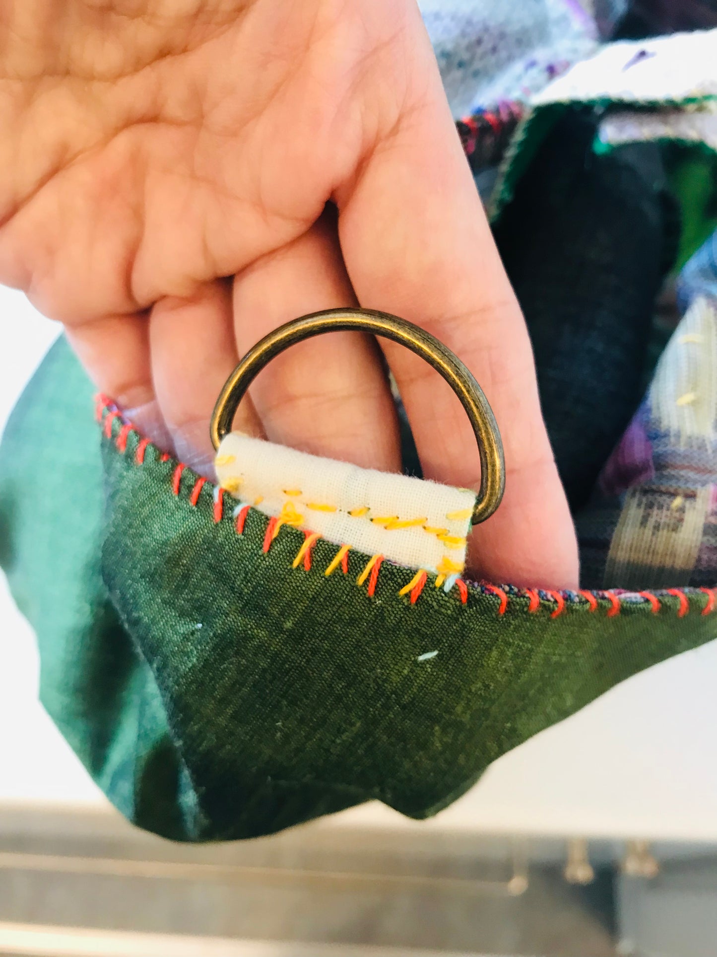 Bag   手縫いのバッグ　  布製　本革持ち手　スローファッション　ハンドメイド　1818