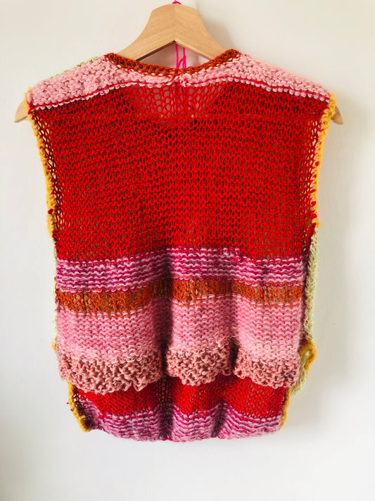 Sweater, hand-knitted, slow fashion, fancy yarn, one-of-a-kind, short-sleeved, 2517