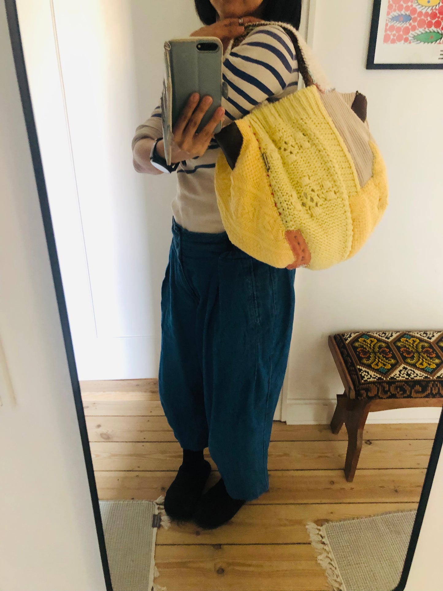 Bag 手縫いのバッグ　布製　トートバッグ　スローファッション　ワンハンドルバッグ　ハンドメイド　2409