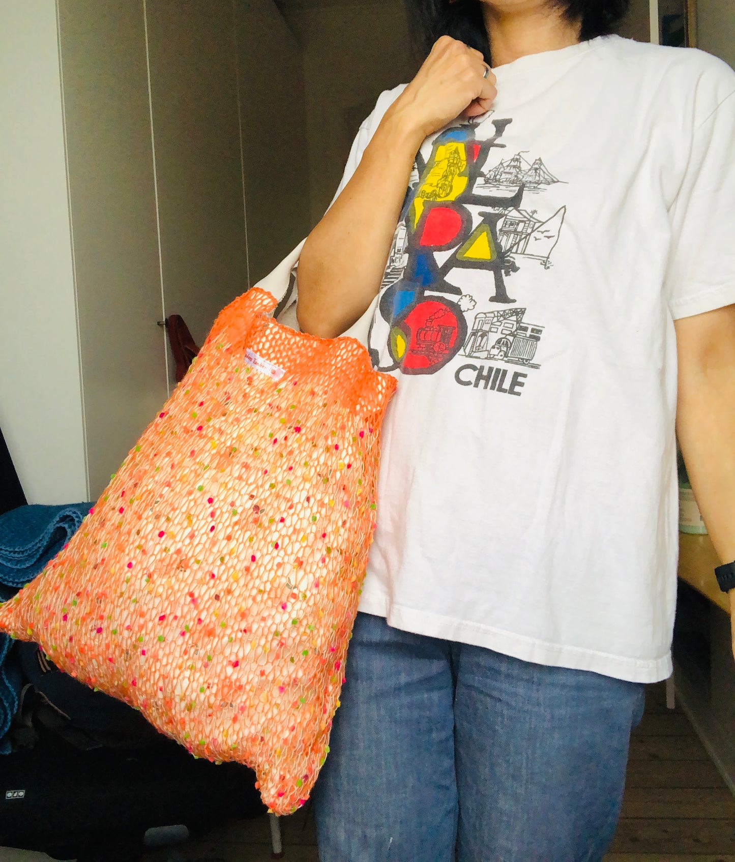 Bag 手縫いのバッグ 布製　編み物　トートバッグ　スローファッション　ハンドメイド　2470