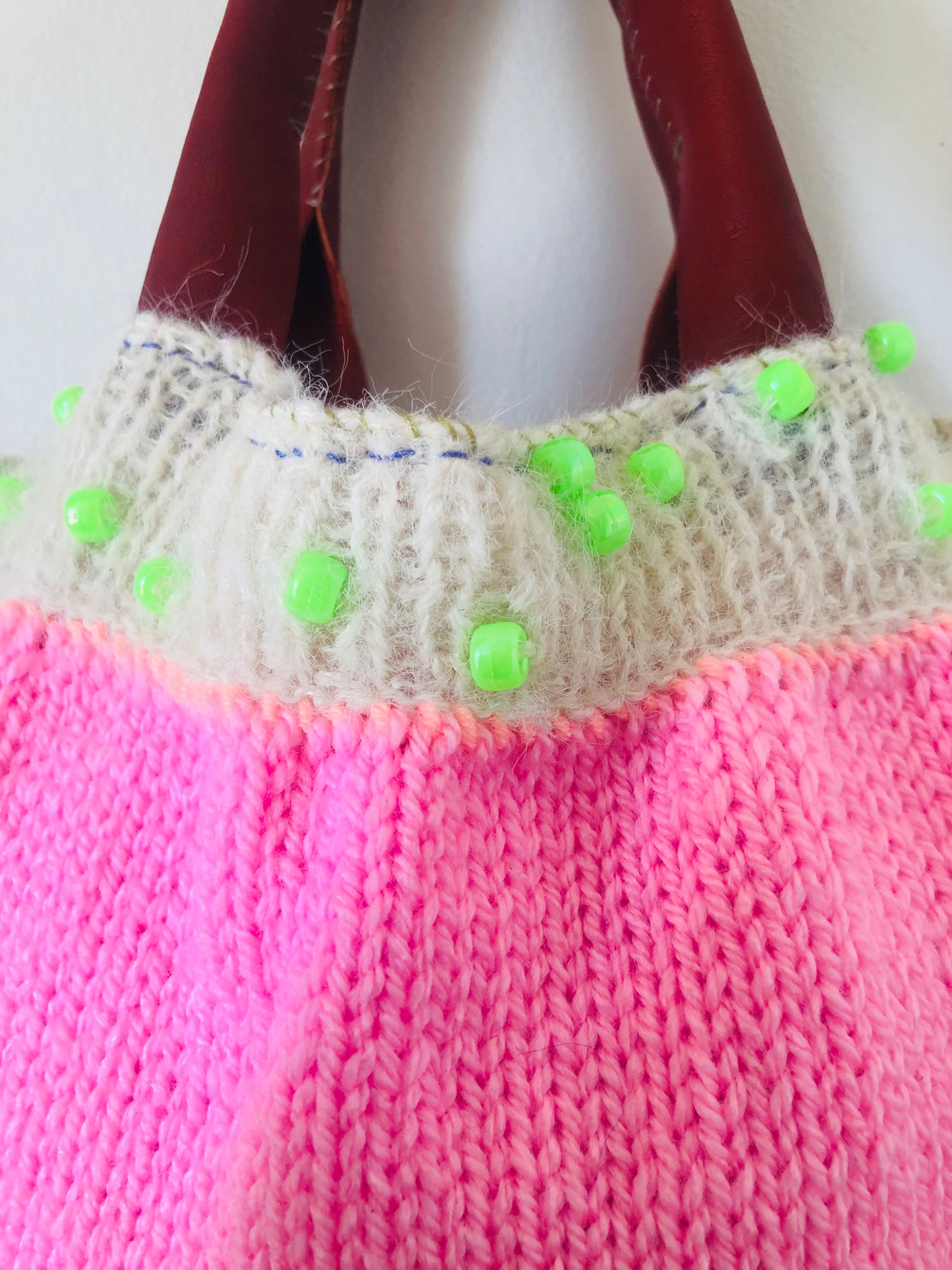 Bag - Hand-sewn fabric bag, knitted tote bag, slow fashion, handmade - 2440