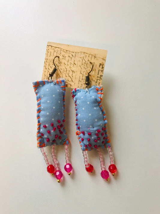 accessories hand sewn earrings possibly asymmetric earrings beads fabric slow fashion handmade 1832