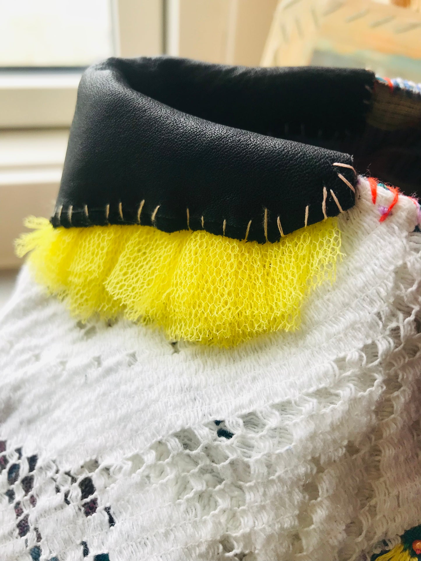Bag   手縫いのバッグ　  布製　本革持ち手　スローファッション　ハンドメイド　1806
