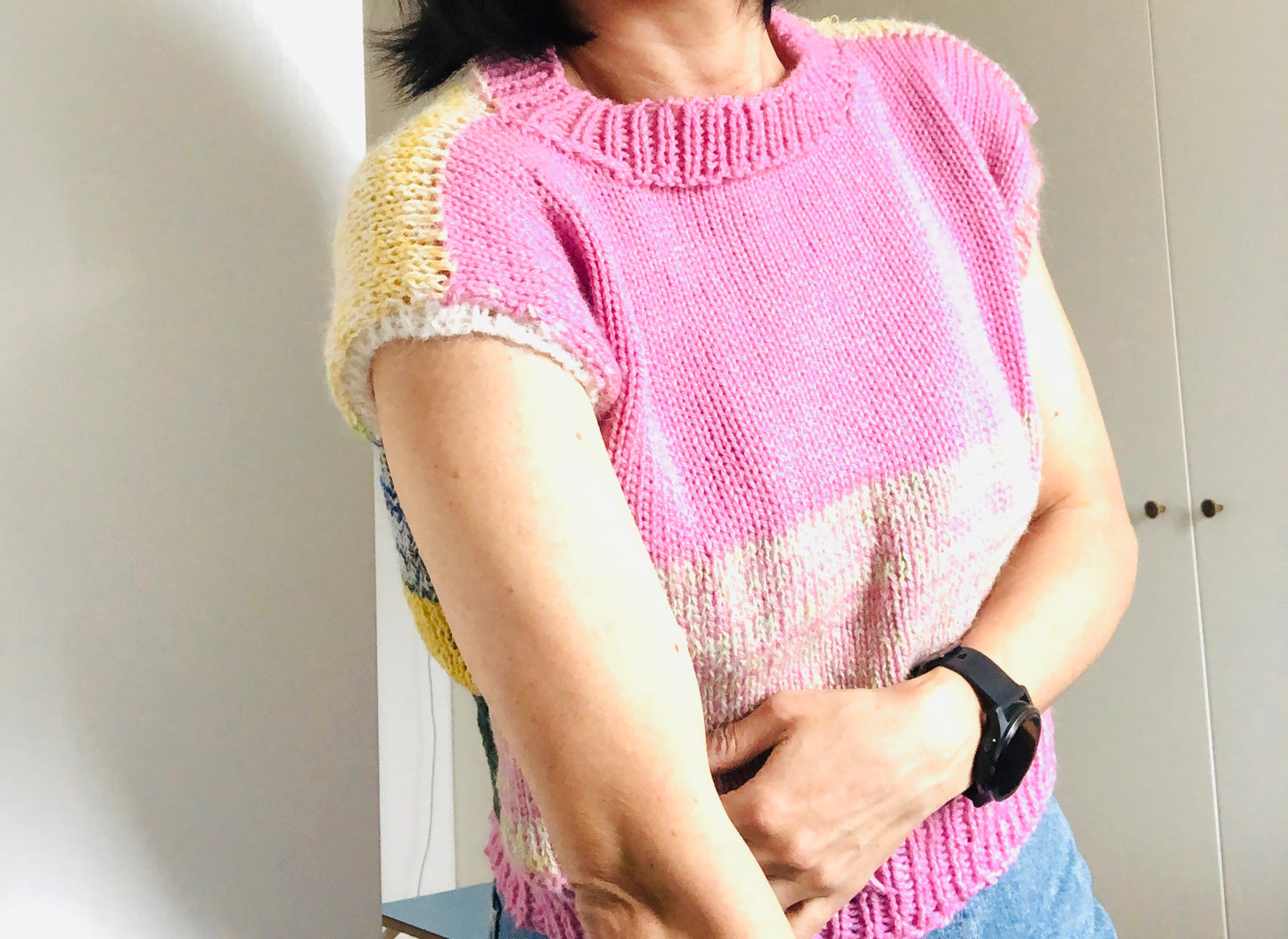 Vest, Sweater, Knitting, Yarn, Wool, Mohair, Slow Fashion, Fancy Yarn, One of a kind, 2418