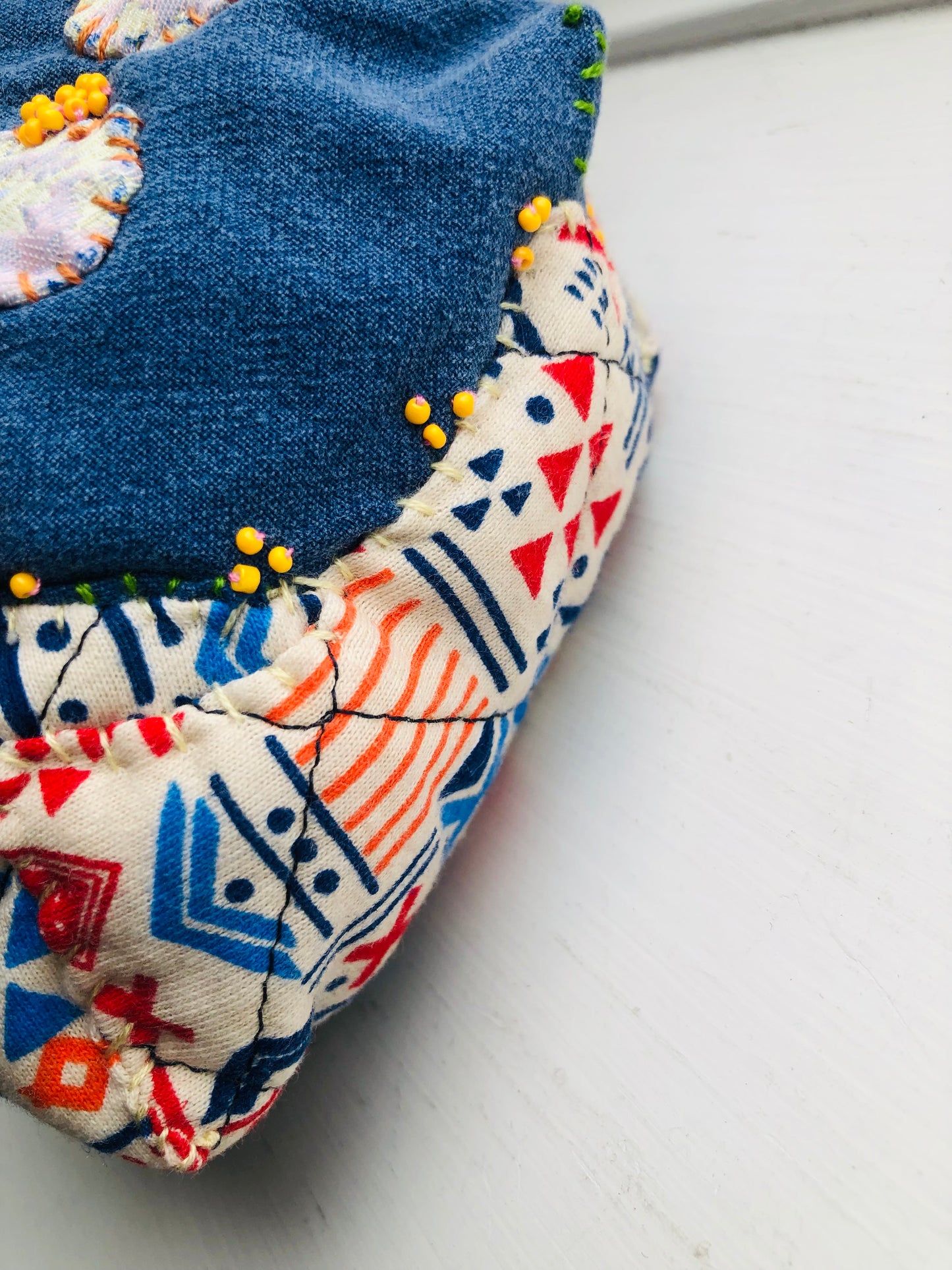 Pouch, hand-sewn, fabric, pencil case,小物入れ, handmade, bead embroidery, 2466