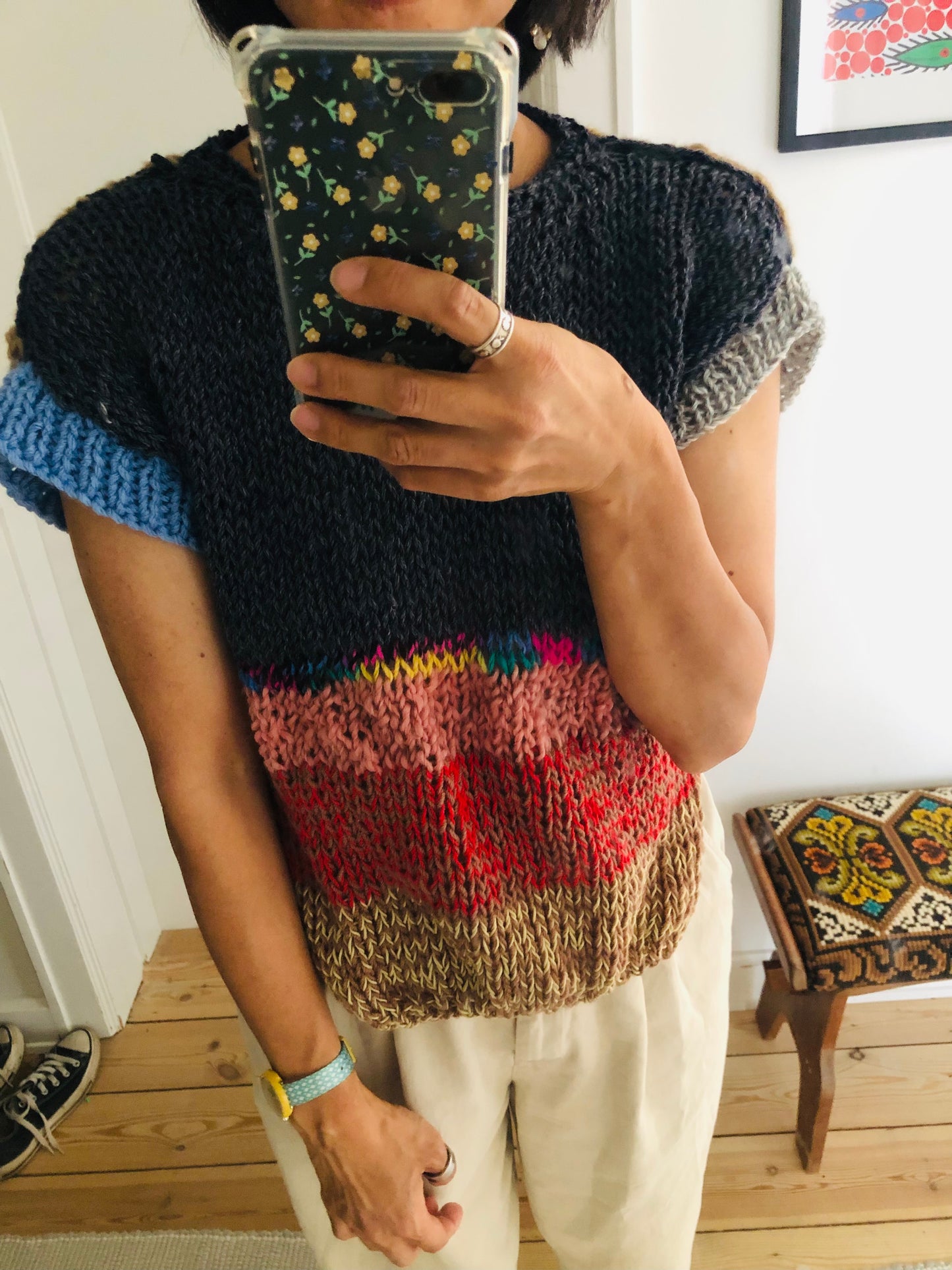 セーター　手編み　スローファッション　ファンシーヤーン　oneofakind  半袖　2524