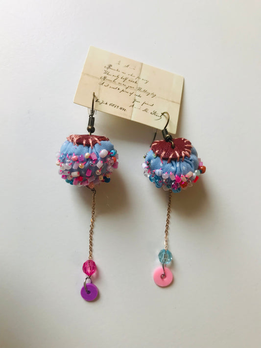 accessories hand sewn earrings maybe asymmetrical earrings beads fabric slow fashion handmade 1840