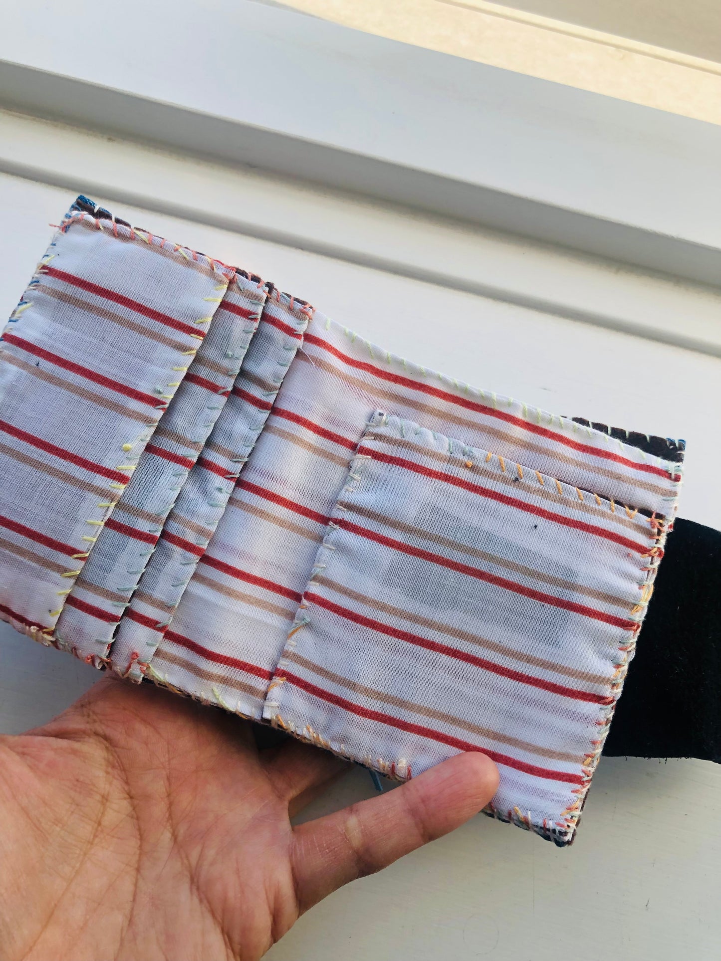 Wallet, fabric wallet, handmade, hand-stitched, embroidered, patchwork, bifold, 2443