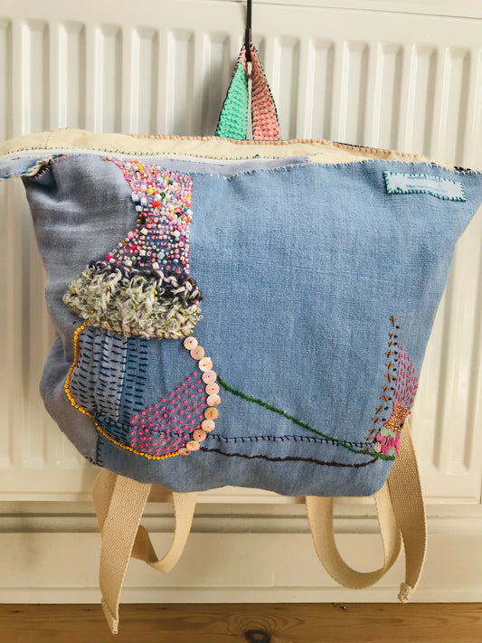 Rucksack Beaded Embroidered Hand Sewn Fabric Canvas 1586