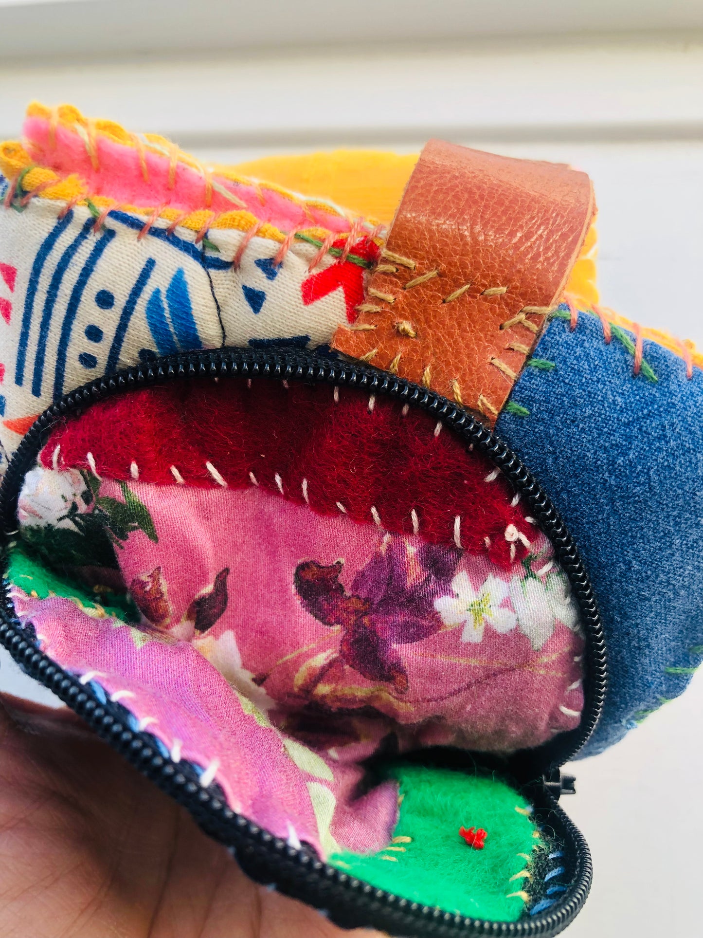 Wallet, fabric wallet, handmade, hand-sewn, embroidered, patchwork, bifold, 2441