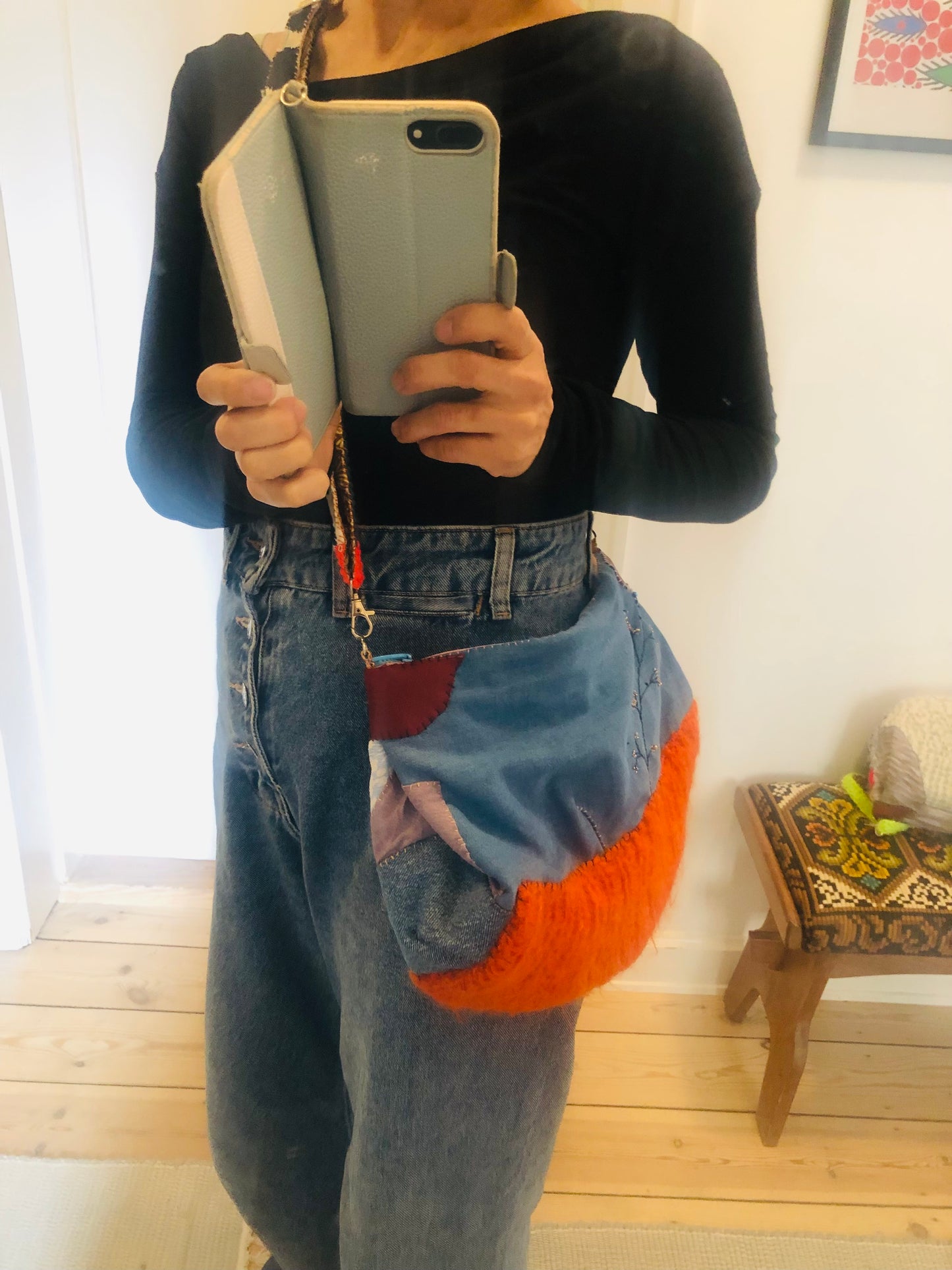 Hand-sewn cloth shoulder bag, slow fashion, handmade pochette 2415