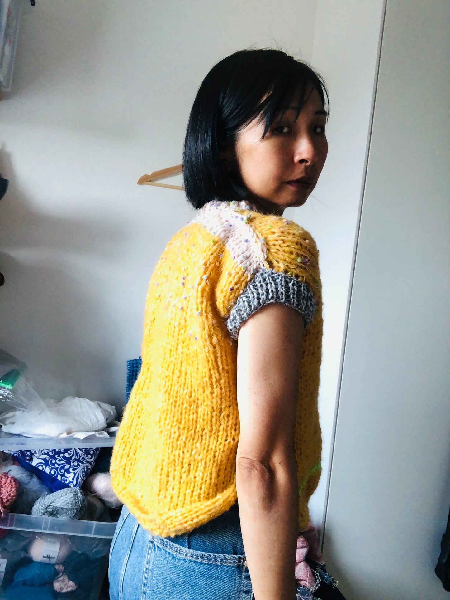 セーター　手編み　スローファッション　ファンシーヤーン　oneofakind  半袖　2520