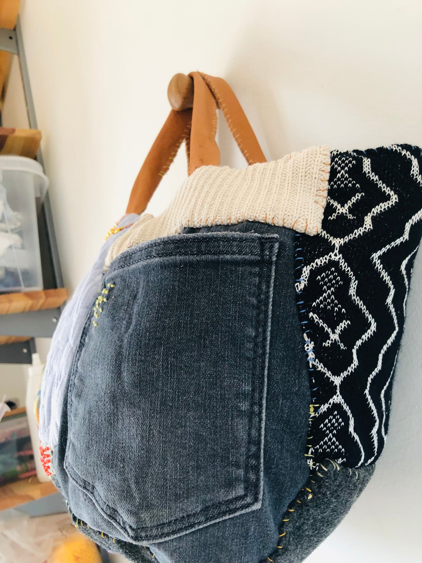 Bag 手縫いのバッグ 布製　トートバッグ　スローファッション　ハンドメイド　2525
