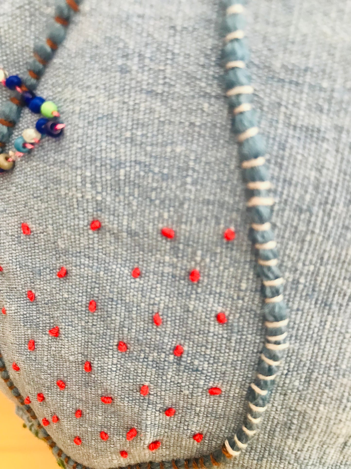 Bag   手縫いのバッグ　  布製　本革持ち手　スローファッション　ハンドメイド　1737